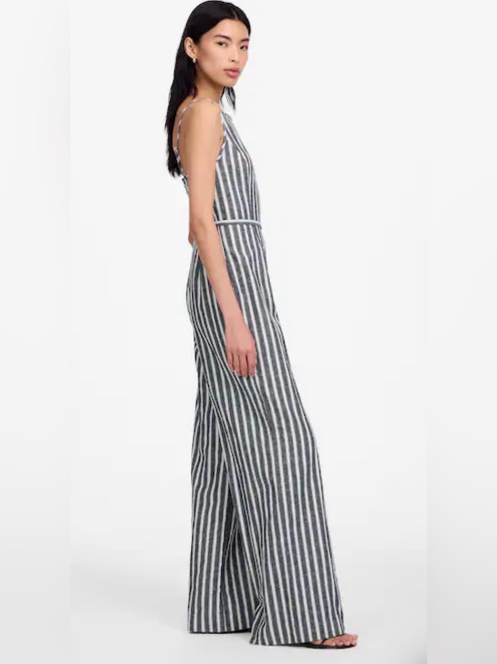 NWOT | Madewell Pleated Wide-Leg Jumpsuit in Pinstripe Linen | Size 6 - Picture 3 of 8